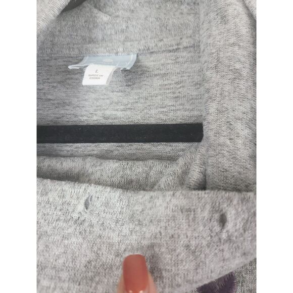 Sunday Cowl Neck Sweater L Womens Grey Floral Embroidered Long Sleeve Pullover - Picture 6 of 10